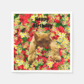 Lazy Cat on Rose, Birthday Paper Napkins Serviette (Vorderseite)