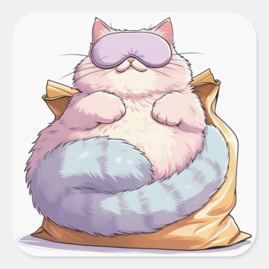 Lazy Cat Snack Nap Quadratischer Aufkleber (Vorderseite)