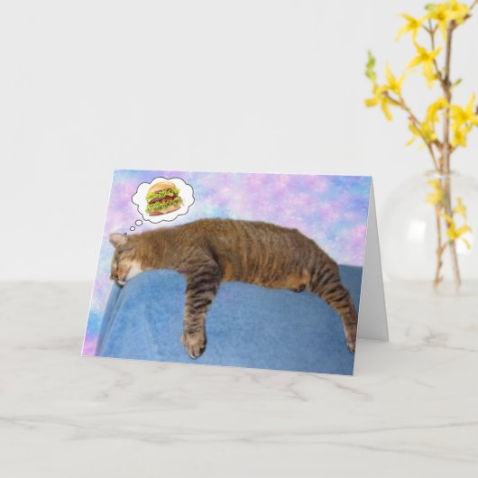 Lazy Cat und Cheeseburger Geburtstag Karte (Gelbe Blume)