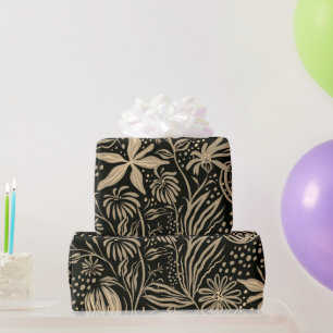 Lazy floral Muster in Gold auf schwarz  Geschenkpapier