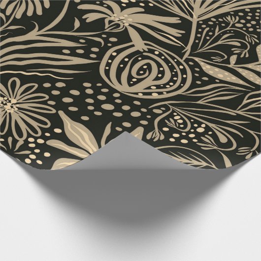 Lazy floral Muster in Gold auf schwarz  Geschenkpapier (Ecke)