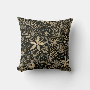 Lazy floral Muster in Gold auf schwarz Kissen