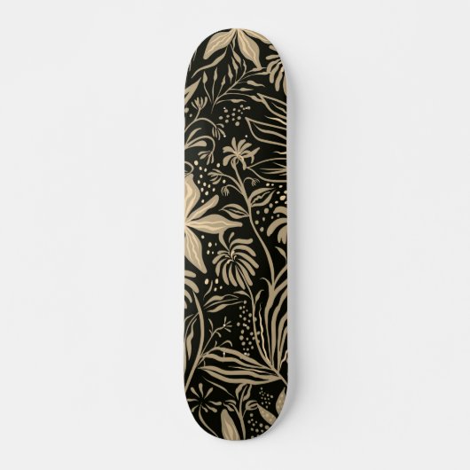 Lazy floral Muster in Gold auf schwarz  Skateboard (Vorne)