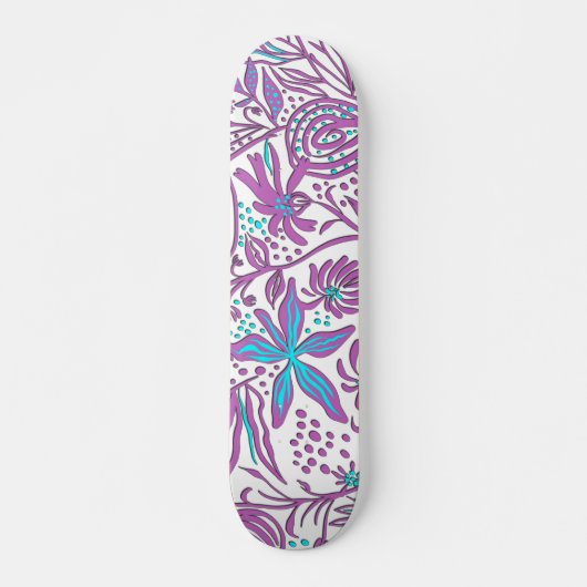 Lazy Floral Pattern auf Weiß Skateboard (Vorne)