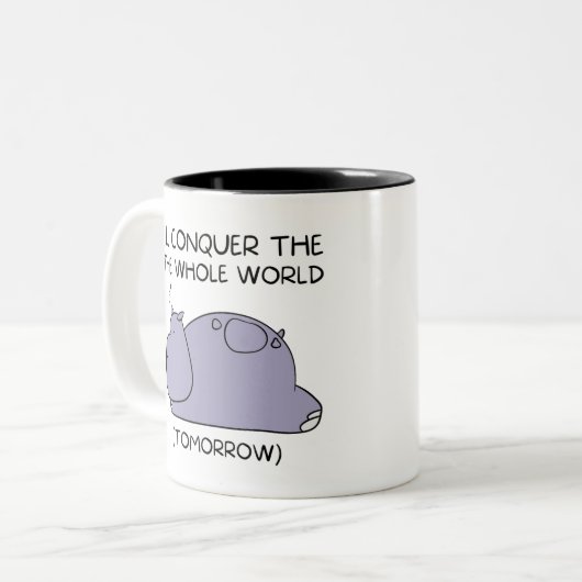 Lazy Funny Hippo werde ich die ganze Welt erobern Zweifarbige Tasse (Vorderseite Links)