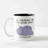 Lazy Funny Hippo werde ich die ganze Welt erobern Zweifarbige Tasse (Links)