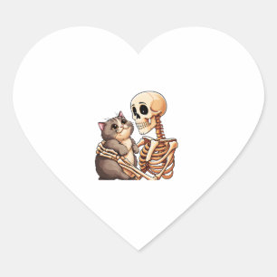 Lazy Halloween Costume Skull Cat Skeleton Holding Herz-Aufkleber