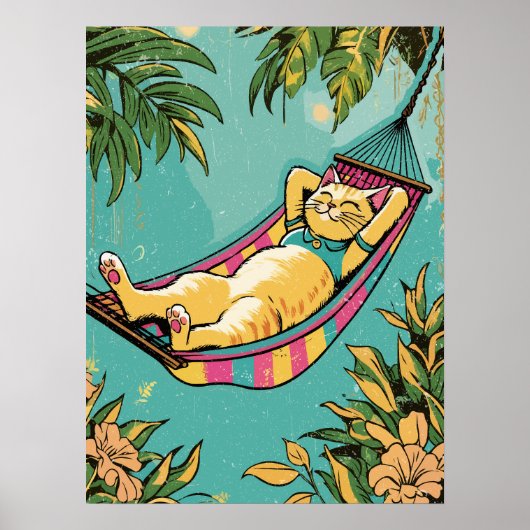 Lazy Katze in einer bunten Hängematte Poster (Vorne)