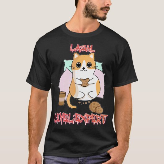 Lazy Level Expert Lazy Cat Graphic T-Shirt (Vorderseite)