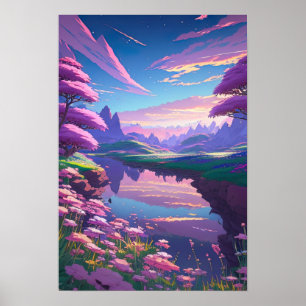 Lazy Lila River, Pink und Purple Flowers Poster