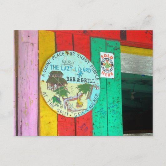 Lazy Lizard Sign auf Caye Caukler Belize Postcard Postkarte (Vorderseite)