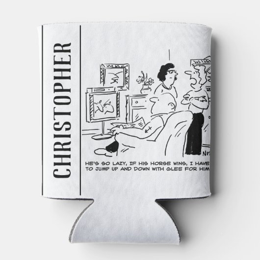 Lazy Man beobachtet Pferderennen im Fernsehen Dosenkühler (Rückseite)