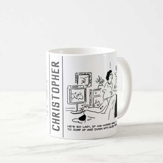 Lazy Man beobachtet Pferderennen im Fernsehen Kaffeetasse (VorderseiteRechts)