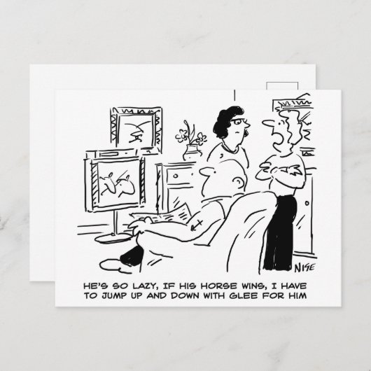 Lazy Man beobachtet Pferderennen im Fernsehen Postkarte (Vorne/Hinten)
