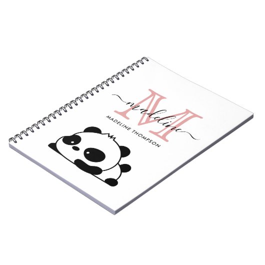 Lazy Panda Blush Pink Monogram Script Notebook Notizblock (Linke Seite)