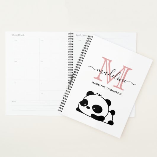 Lazy Panda Blush Pink Schwarz-weiße Monogram Scrip Planer (Anzeige)