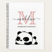 Lazy Panda Blush Pink Schwarz-weiße Monogram Scrip Planer (Vorderseite)