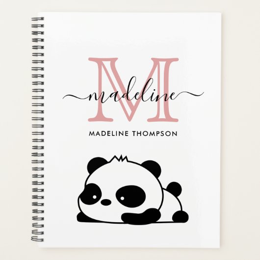 Lazy Panda Blush Pink Schwarz-weiße Monogram Scrip Planer (Vorderseite)