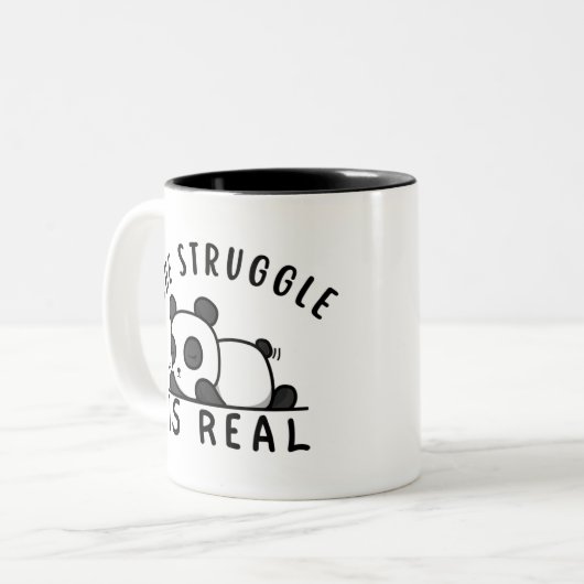 Lazy Panda der Kampf ist echt Zweifarbige Tasse (Vorderseite Links)