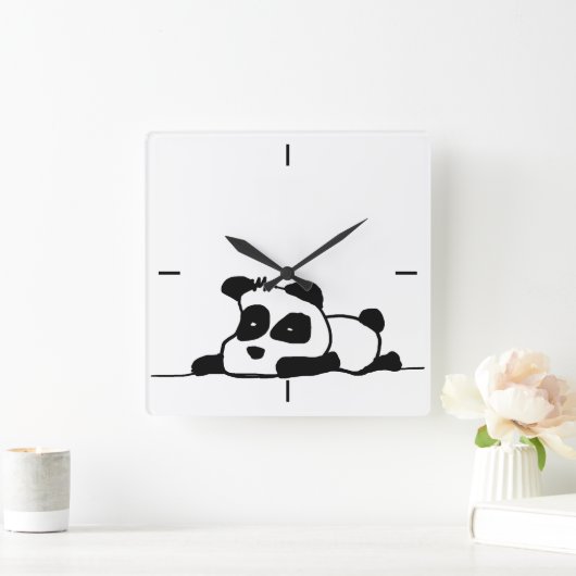 Lazy-panda-Uhr Quadratische Wanduhr (Zuhause)