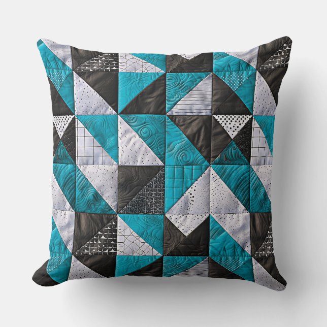 Lazy Patchwork in Blau und Schwarz Kissen (Vorderseite)