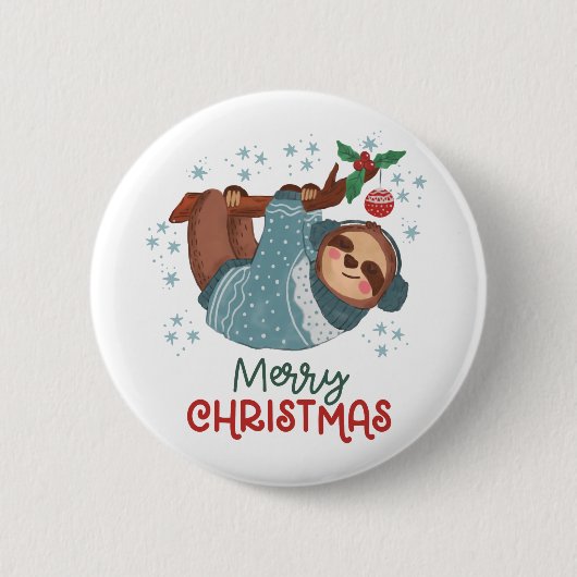 Lazy Sloth Christmas Button (Vorderseite)