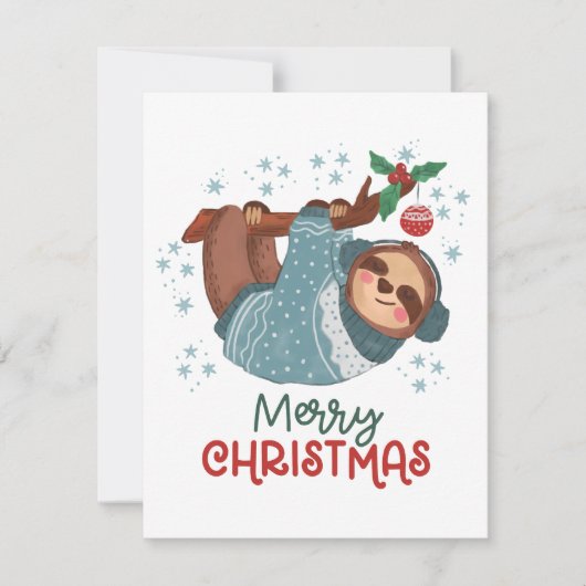 Lazy Sloth Christmas Card Dankeskarte (Vorderseite)