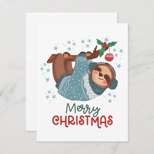 Lazy Sloth Christmas Card Dankeskarte (Vorne/Hinten)
