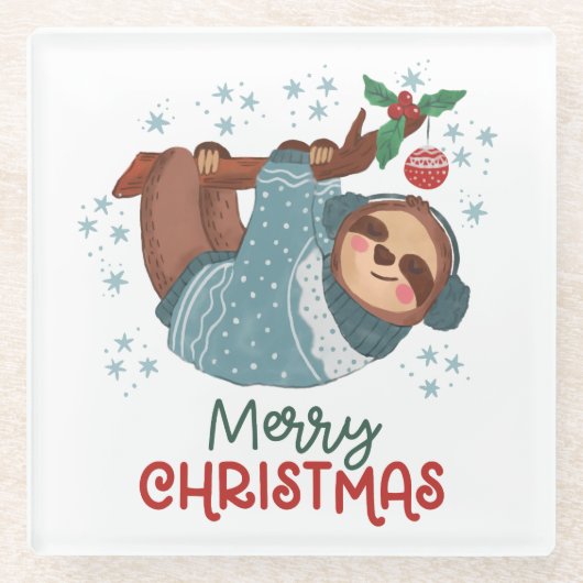 Lazy Sloth Christmas Glasuntersetzer (Vorderseite)