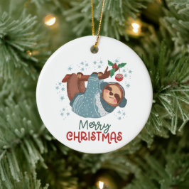 Lazy Sloth Christmas Keramik Ornament