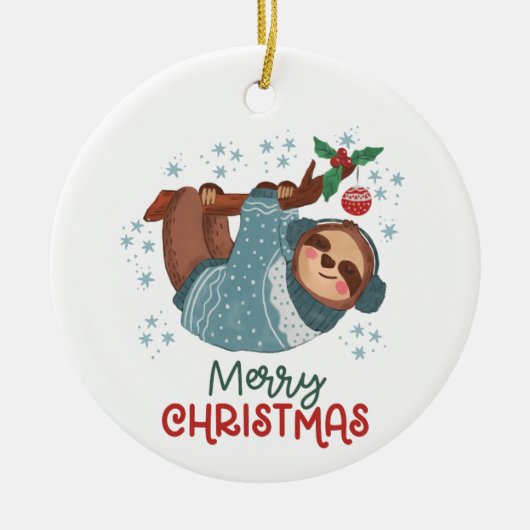 Lazy Sloth Christmas Keramik Ornament (Vorne)