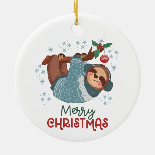 Lazy Sloth Christmas Keramik Ornament (Hinten)