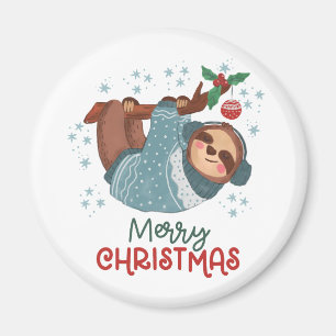 Lazy Sloth Christmas Magnet