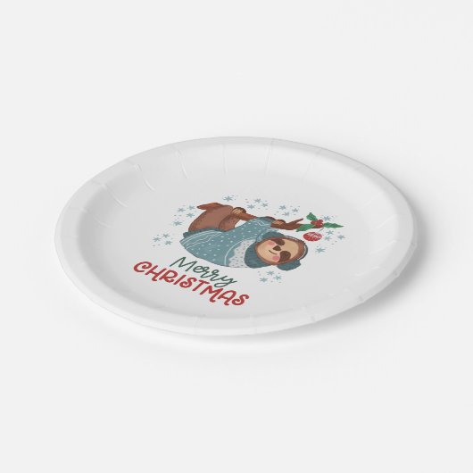 Lazy Sloth Christmas Pappteller (Schrägansicht)
