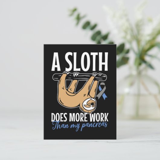 Lazy Sloth Funny Pankreas T1D Diabetes Postkarte (Stehend Vorderseite)
