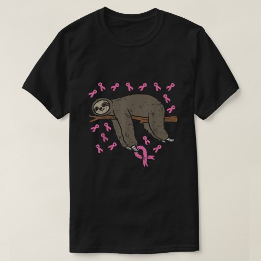 Lazy Sloth Pink Ribbon Breast Cancer Awareness Sup T-Shirt (Design vorne)