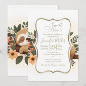 Lazy sloth sleeping on a branch cartoon einladung (Vorne/Hinten)