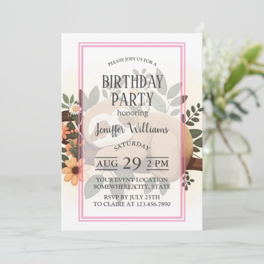 Lazy sloth sleeping on a branch cartoon einladung (Stehend Vorderseite)