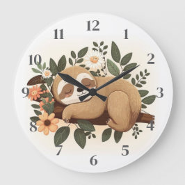 Lazy sloth sleeping on a branch cartoon            große wanduhr