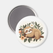 Lazy sloth sleeping on a branch cartoon            magnet (Vorderseite/Rückseite)