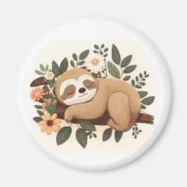 Lazy sloth sleeping on a branch cartoon            magnet