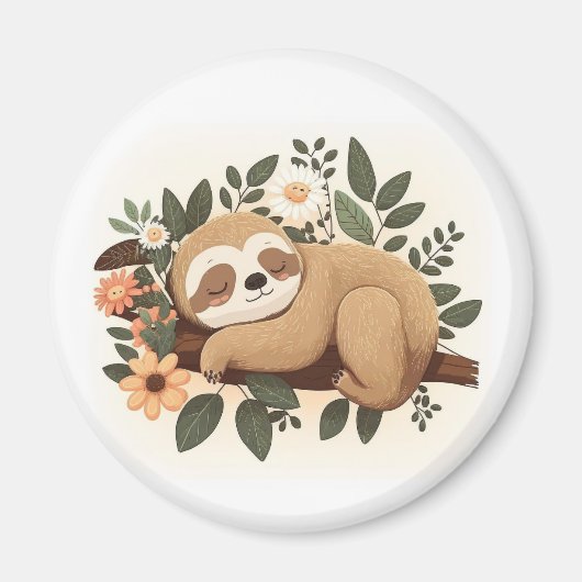 Lazy sloth sleeping on a branch cartoon            magnet (Vorne)