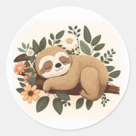 Lazy sloth sleeping on a branch cartoon            runder aufkleber
