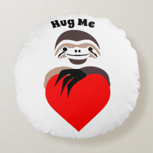 Lazy Sloth umarmt eine rote Liebe Rundes Kissen
