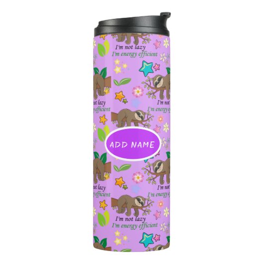 Lazy Sloth Violet Orchid Purple Flowers | Herz Thermosbecher (Nach links gedreht)