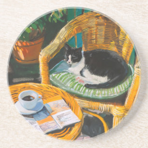 Lazy Sunday Morning Gemütliches Cat & Coffee-Gem Getränkeuntersetzer