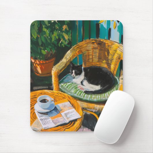 Lazy Sunday Morning | Gemütliches Cat & Coffee-Gem Mousepad (Mit Mouse)