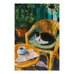 Lazy Sunday Morning Gemütliches Cat & Coffee-Gem Poster