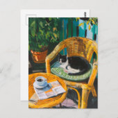 Lazy Sunday Morning | Gemütliches Cat & Coffee-Gem Postkarte (Vorne/Hinten)