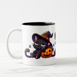 Lazy Witch Cat Pumpkin Halloween Mug | Two-Sided C Zweifarbige Tasse